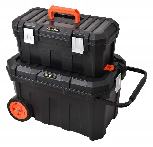 tactix Tactix 320310 Black 2-in-1 Tool Box with Wheels